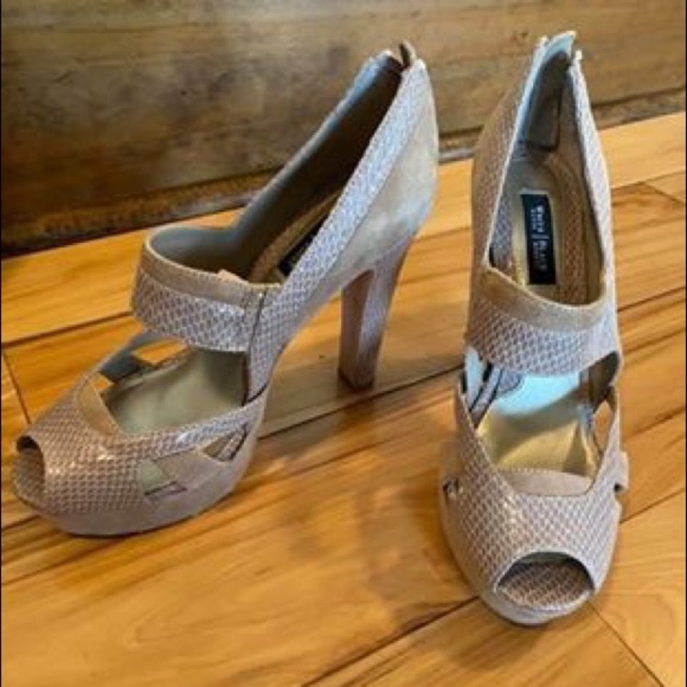 White House Black Market Tan Peeptoe Heels
